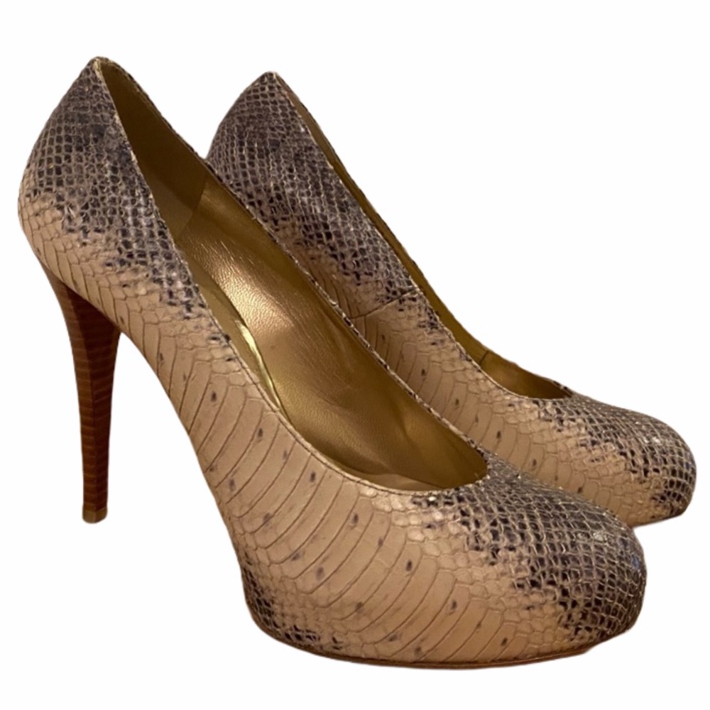 Stuart Weitzman Gray & Tan Snakeskin Platf…